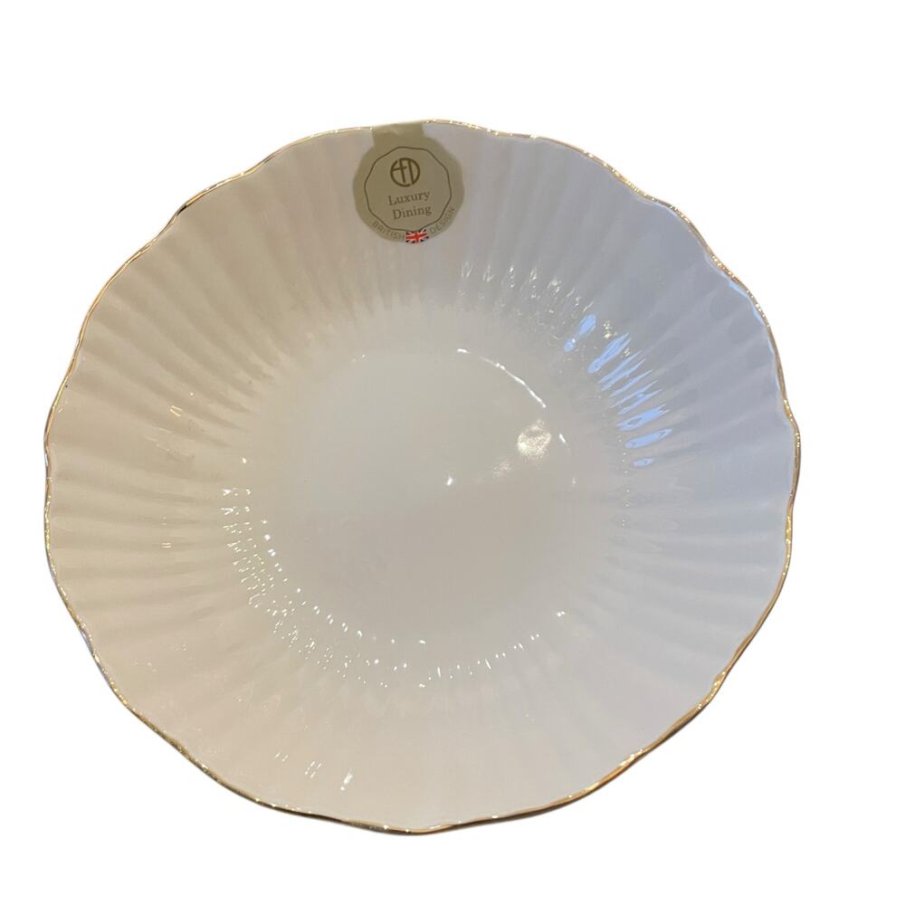 Eaton Fine Dining Porcelain 8.5in Pasta Bowl Set of 4 Aubrey White Gold Trim New